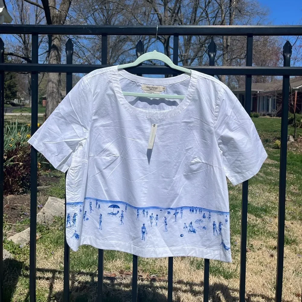 Anthropologie Nice Things Paloma S Beach Scene Top NWT RARE! - Picture 1 of 9
